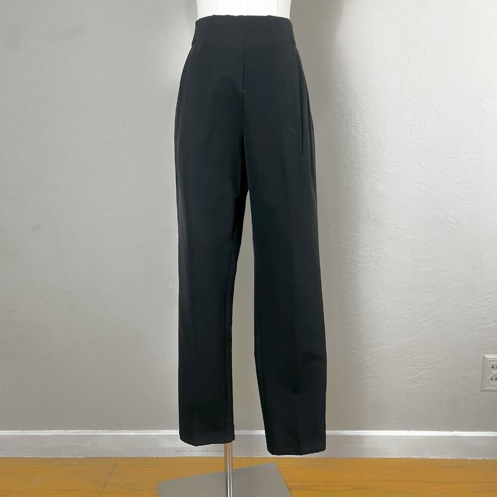Garnet Hill Pants Black Elastic Waist Pull On‎ Straight Leg Pleated Size Medium
